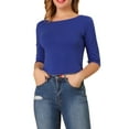 thumbnail image 1 of INSPIRE CHIC Women's Tops Elbow Sleeves Boat Neck Slim Fit Classic Casual Tee Shirt M Royal Blue, 1 of 7