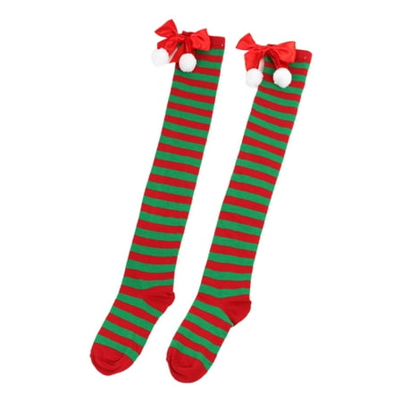

HIABIO Over The Knee Long Socks For Women Christmas Bowknot Long Striped Stocking