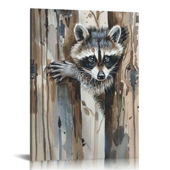 Shadudu Raccoon in The Forest Watercolor Animal Painting Canvas Wall Art, 20x16-inch 12x16 in