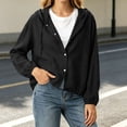 thumbnail image 6 of Edvintorg Womens Jacket Cotton and Linen Long Sleeve Casual Coat Lightweight Hooded Button Down Outerwear with Pocket Clothes for Women Black XXL, 6 of 9