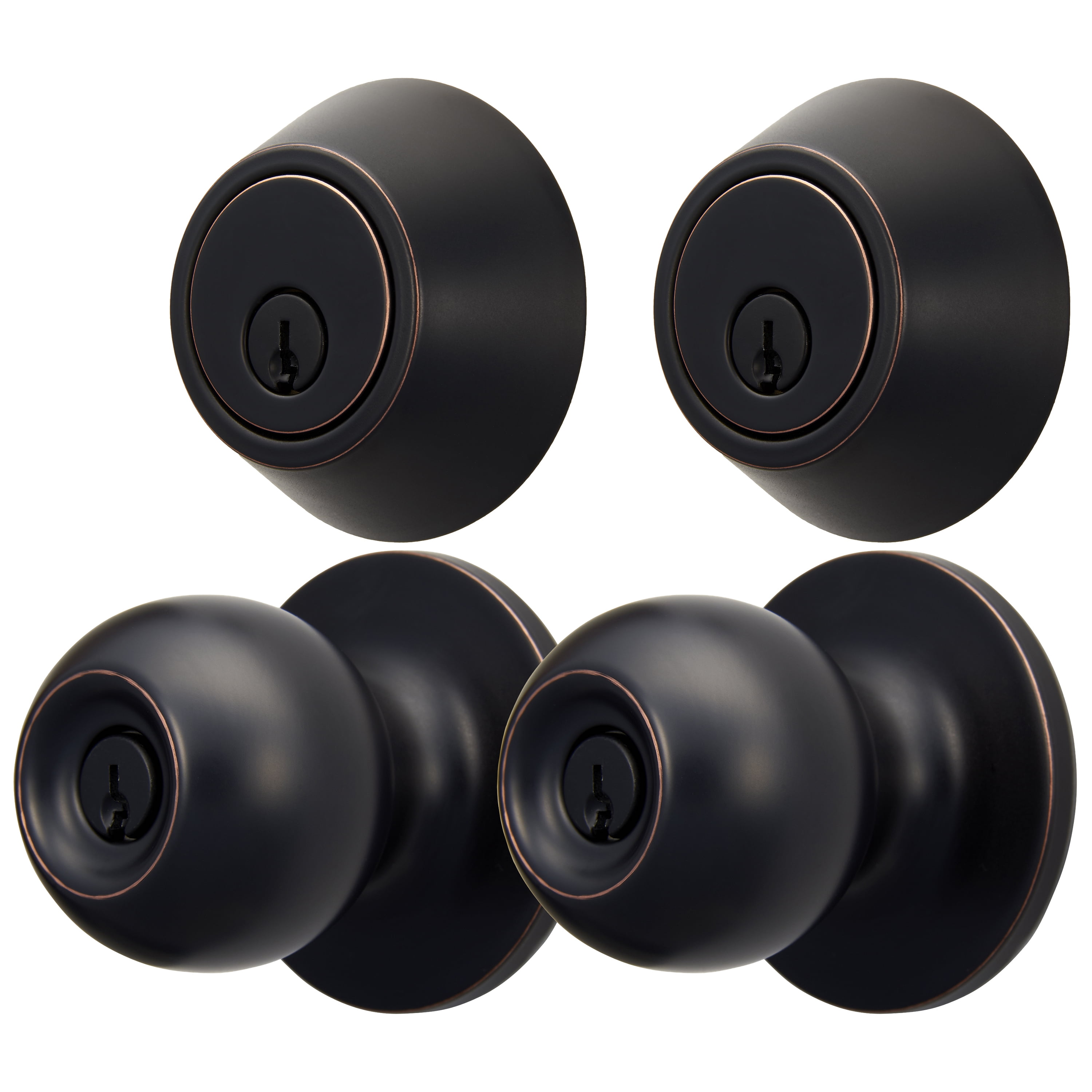 Hyper Tough Keyed Entry Tulip Style Doorknob And Deadbolt Combo 2-Pack, Oil-Rubbed Bronze Finish
