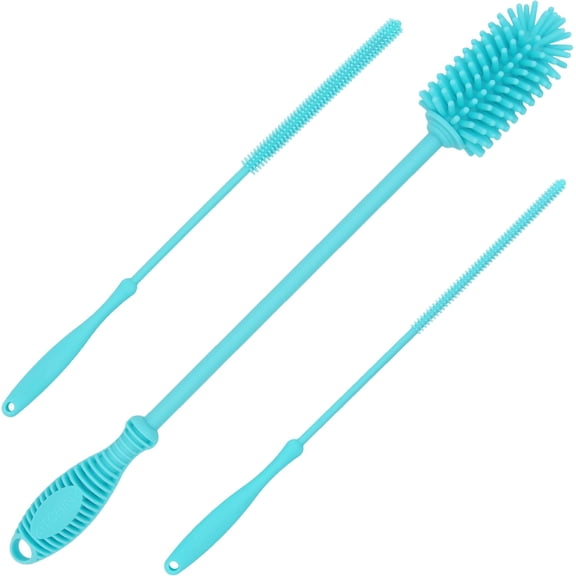 3pcs Straw Cleaner and Bottle Brush for Cleaning, Hanging Straw Brush Silicone Long Bottle Cleaning Brush Reusable Bottle Washing Accessories for Jars Tumblers