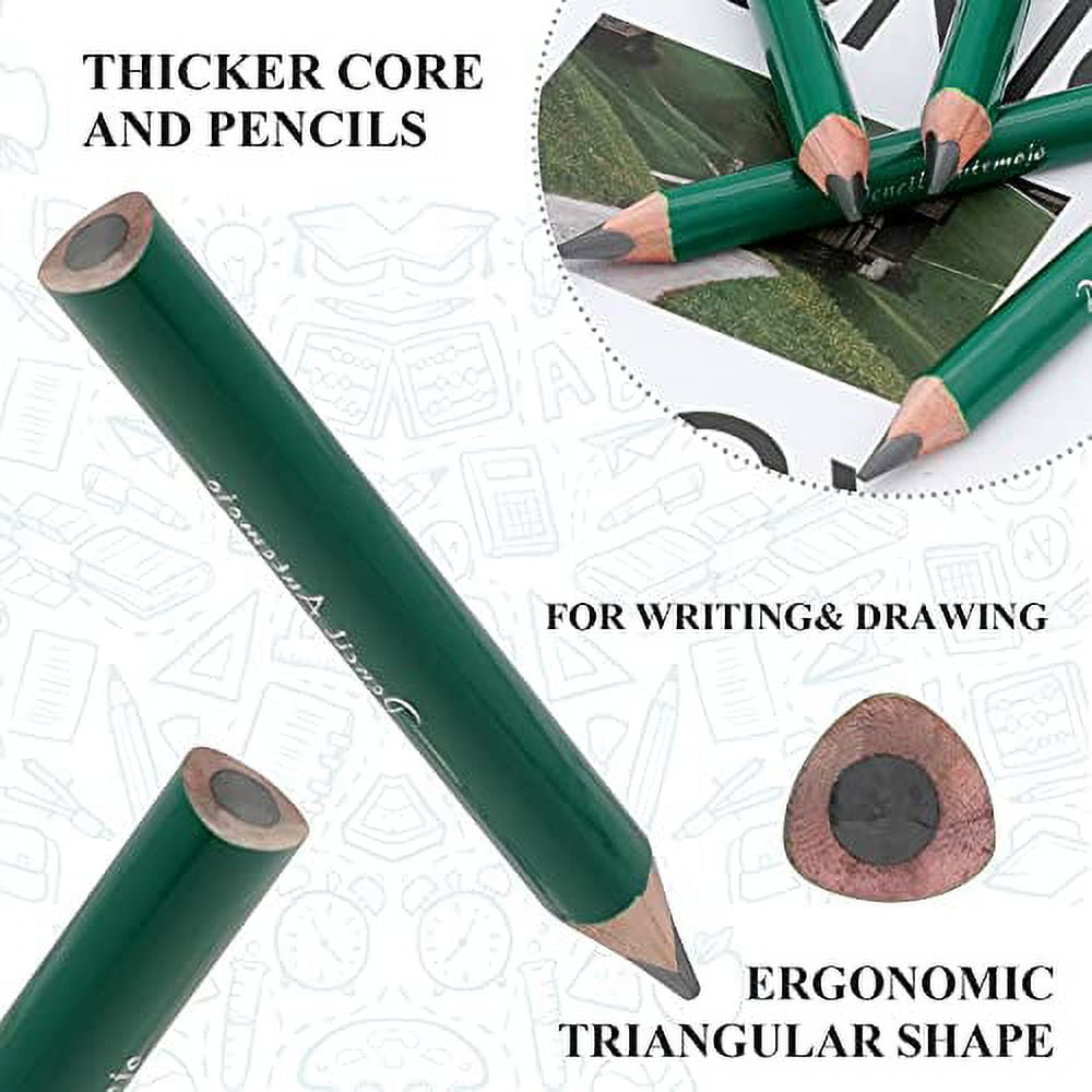 Suitable for 2-5 years old short triangle big wide grip thick pencils,  AUTEMOJO 8 3.5 inch thick pencils, preschool children, children hand  drawing mini wooden pencils (dark green, 5mm thick core) 