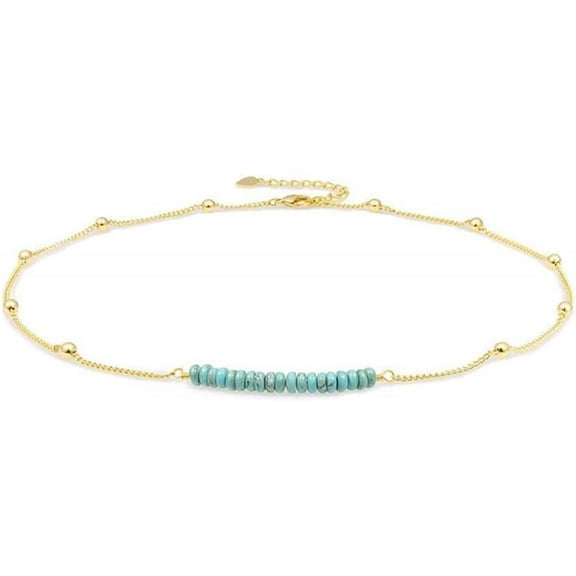 Turquoise Crystal Dainty Necklace,14K Gold Plated Boho Statement Birthstone Collar Necklace