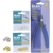 The Beadsmith Crimping Set, Crimp Forming Pliers 5-1/8', 2x2mm Crimp Tubes and 3mm Crimp Bead Covers in Silver and Gold, Create Smooth, Rounded Crimps Every Time, No Sharp Edges