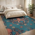 thumbnail image 3 of ODIKA 8'x10' Washable Area Rug Retro Vintage Nautical Border Wave Creature Motif Circle Octopus Refined for King Size Bedroom Under Bed, Master Suite, Non-Shedding, Easy Care, 3 of 7