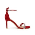 thumbnail image 4 of BLISSFUL STEP Women's Shoes Stiletto Heels Rhinestone Ankle Tie Open Toe Faux Suede Party Sandals Red 7, 4 of 8