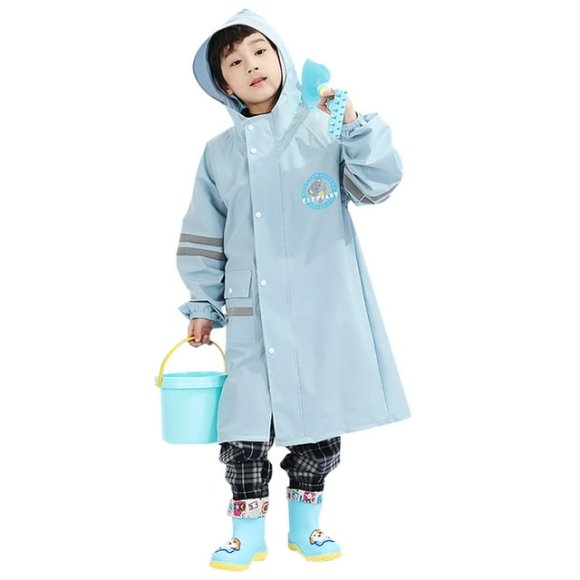 Chubasquero azul para niños con mochila, sombrero grande para niños medianos y grandes, chubasquero para estudiantes