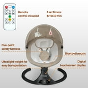 Baby Swing,Bluetooth Baby Swing for Infants Portable Baby Swing for Newborn, Electric Baby Swings with 5 Gears & Time Set & Music&Remote Control, Infant Swing for Babies 0-6 Months, Unisex,Khaki
