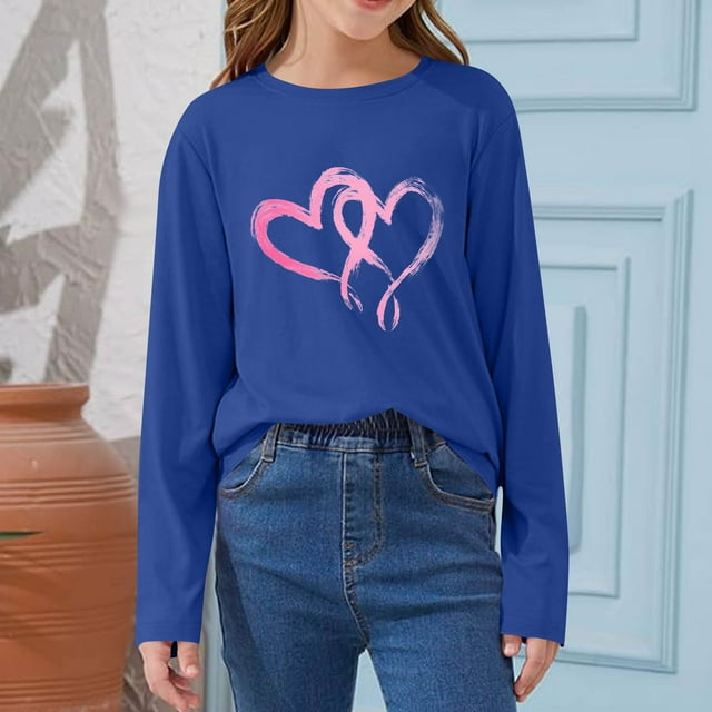 Blusas y camisas de manga larga con cuello redondo CUHK Top estampado de cuello redondo para primavera y verano Jersey informal Camisa básica de manga larga para niños y niñas Blusa de poliéster para