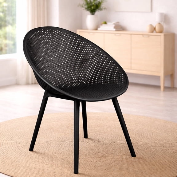 2xhome Modern Perforated Egg-Shaped Dining Accent Chairs, Breathable Polka Dot Bowl Pod Pattern for Indoor or Outdoor Use, Black, Set of 1, 1 piece