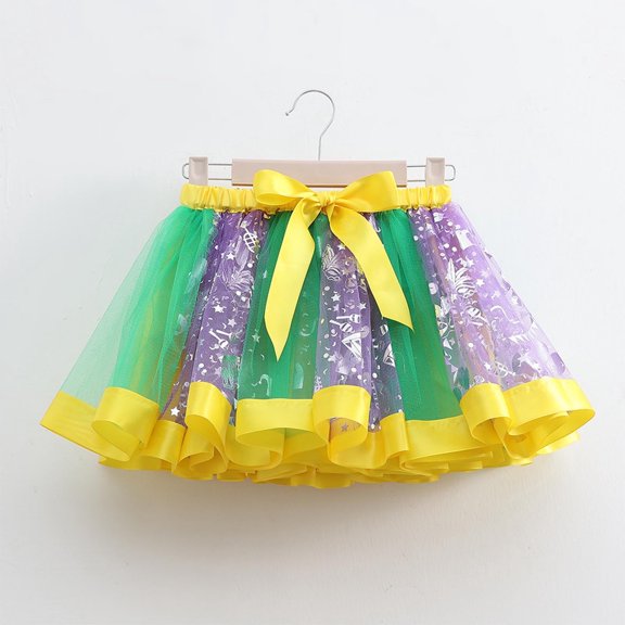 Girls Rainbow Color Tutu Skirt Kids Layered Elastic Waist Bow A-Line Tulle Skirts Princess Cute Ballet Dance Mini Skirt