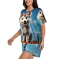 thumbnail image 3 of Womens Pajama Sets With Pocket, Blue Sky Cute Wolf Lounge Sets Short Sleeve Sleepwear PJ Sets for Women, 3 of 6