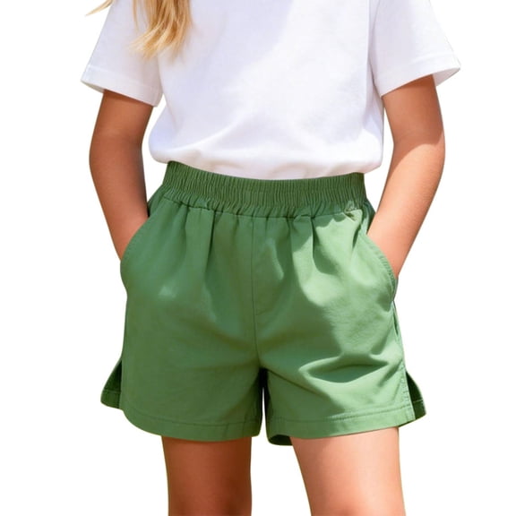 KICILVS Kids Comfortable Shorts Elastic Waist Side Slit Lightweight Summer Shorts Casual Everyday Wear 1-11 Years