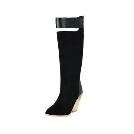 

Egmy Ladies Super High Heel Colorblock Pointed High Boots Black 7(39)