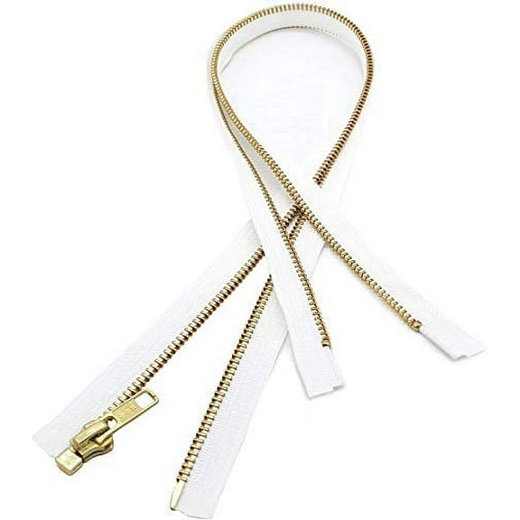 #5 Brass White Metal Separating YKK Medium Weight Jacket Zippers - Color - White 2 Zippers Per Pack - Made in The United States - Choose Your Length (47" Inches)