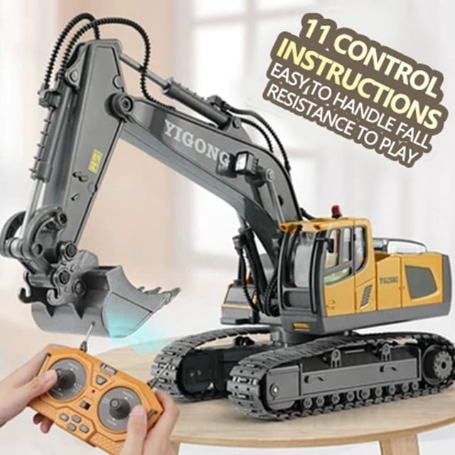 Excavadora RC con volquete, vehículo de ingeniería con control remoto de 2,4 G, camión sobre orugas, excavadora, juguetes para niños, regalos de Navidad