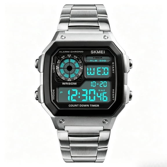 Men’s Square Digital Stainless Steel Sport Watch