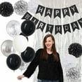 thumbnail image 6 of Birthday Party Decorations Balloons Banners Happy Birthday Kit Reusable PomPoms Confetti Ribbons Foil Fringe Fringe Curtain Tissue Boys Girls Partie Décor Supplies - Black and Silver, 6 of 6