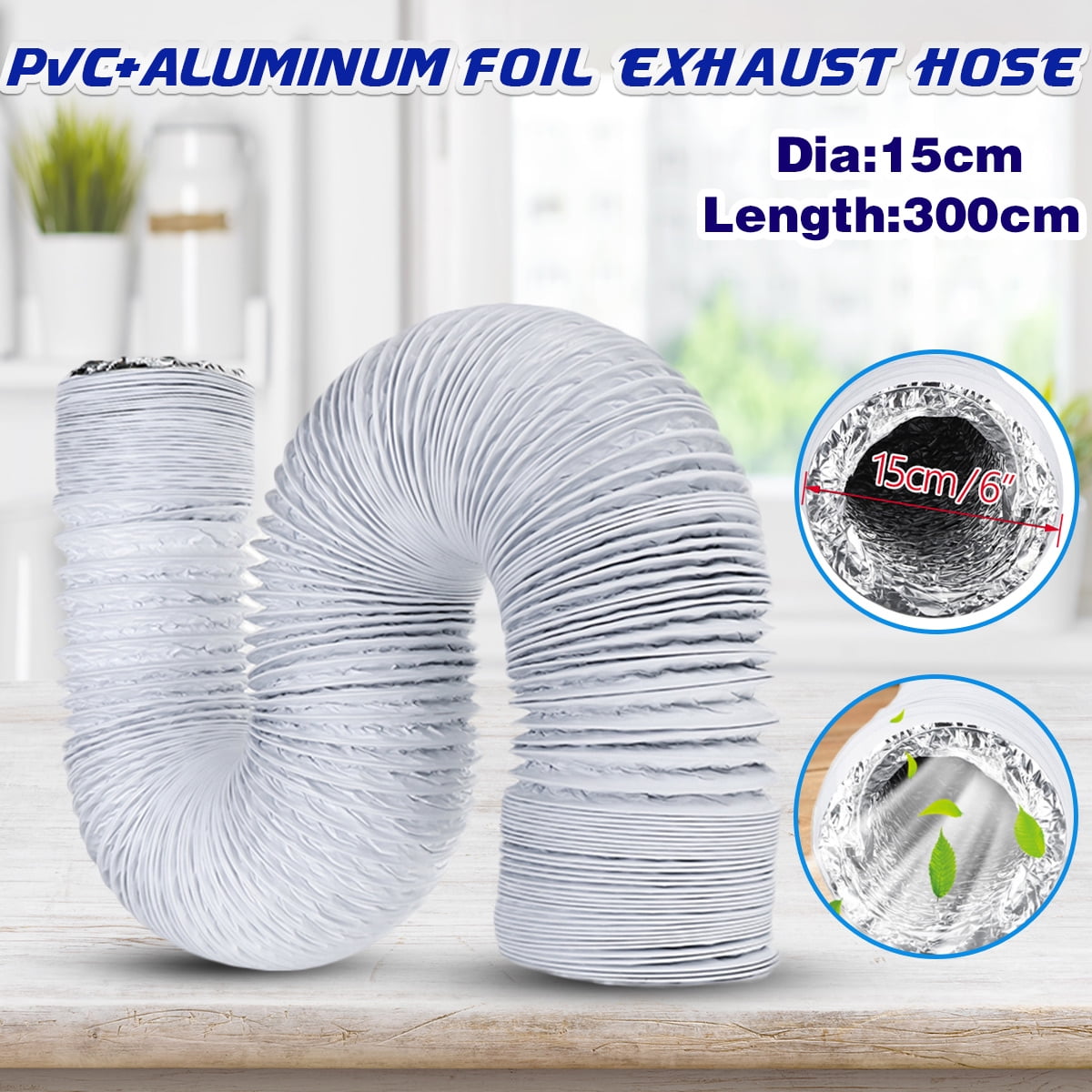 3Meter White 6" Diameter Outlet Air Conditioner Exhaust Pipe Flexible