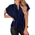 thumbnail image 3 of Women Pure Color Shirt, Ruffle Hem Women's Button Down Blouse Light Polyester Skin Friendly For Vacation For Office For Club ANGGREK Otros, 3 of 5