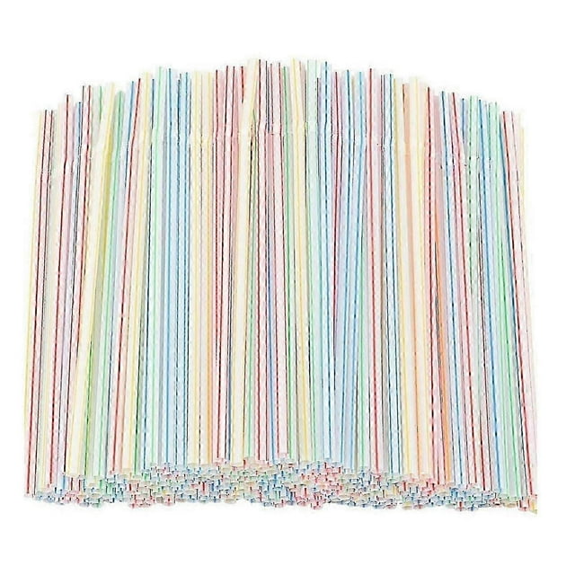 500pcs Plastic Drinking Straws 8 Inches Long Multi-Colored Striped Bedable