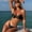 Black, variant on Women Shiny Satin Nylon Halter Tie Bikini Set, Irregular Metal Ring Detail Side Tie High Cut Two Piece Solid Beach Swimsuit
