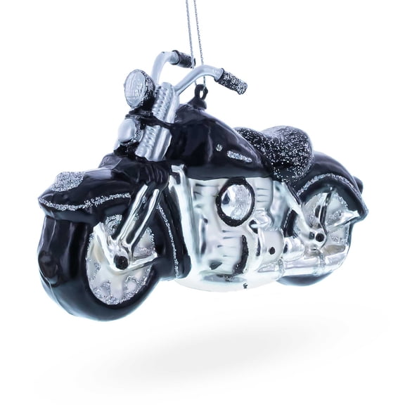 Black & White Motorcycle Glass Christmas Ornament