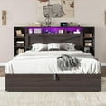 thumbnail image 4 of Amerlife Full Size Bed Frame with Lift Up Storage & Bookcase Headboard, LED & Charging, Black, 4 of 10