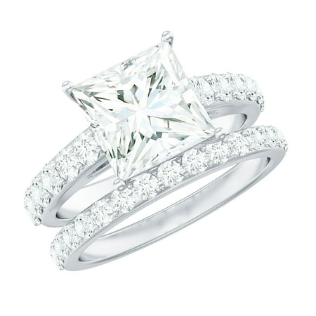 Rosec Jewels Certified Moissanite Wedding Ring Set of 2 - D-Vs1 Quality 3 Carat Engagement Ring with Wedding Band 925 Sterling Silver US 9.50