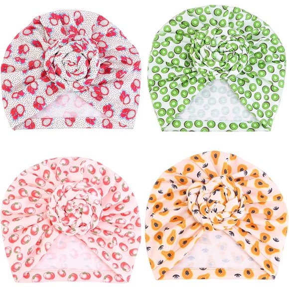 Qhome Girls Cotton Beanie Flower Slouch Cap Hospital Hat Kids Headwarp Turban Hair Accessories