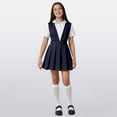 thumbnail image 2 of mgoYE Easter Little Girl Dress Girls' School Uniform Dress V-Neck Jumper Dress Pull-on Skirt Stretchy Flared Overall Dress(Navy,7-8 Years), 2 of 9