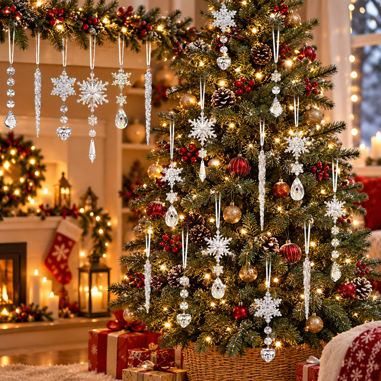 HAMCSTNF 24-Piece Crystal Snowflake & Icicle Ornaments photo 2