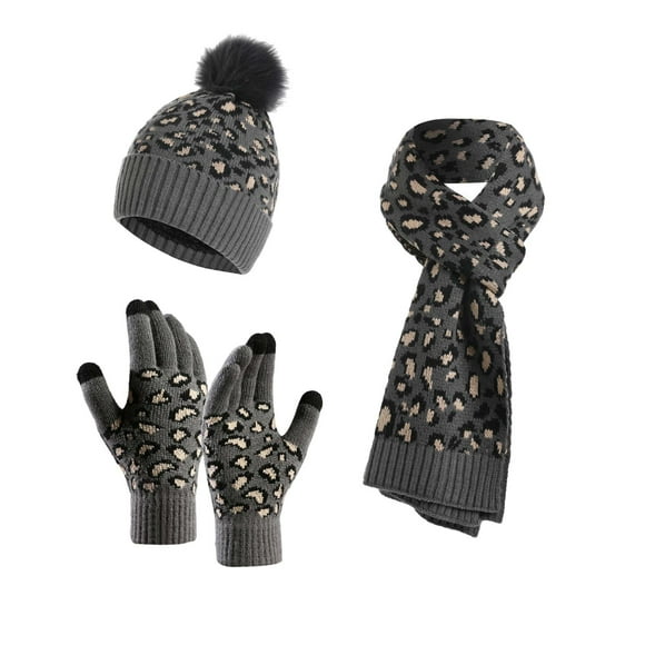 YOUSNH Women&Men Winter Warm Cute Wool Hat Scarf Gloves Slouchy Three Pieces Winter Snow Knit Cap Screen Mittens Scarves Sets Hat Scarf Glove Set A One Size