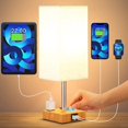 thumbnail image 1 of Lámpara de mesa totalmente regulable con lámpara de noche de madera maciza USB C con puertos USB C+a y salidas de CA duales, lámpara de dormitorio con bombilla regulable, luz de, 1 of 5