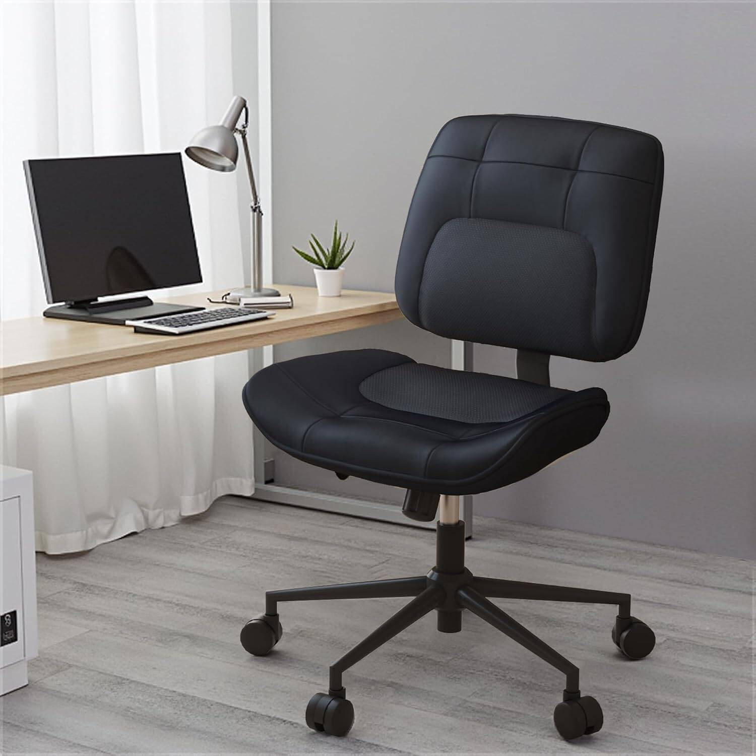 Yaheetech Armless Office Chair – PU Leather, Height Adjustable, Wide Seat, 360° Swivel