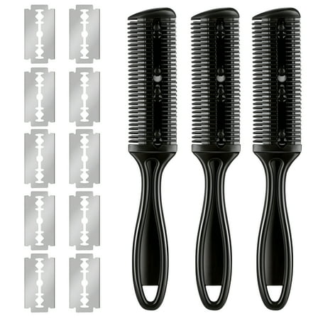 VANIDO 3Pcs Hair Razor Combs Double Side Hair Cutting Comb With 10 Stainless Steel Blades
