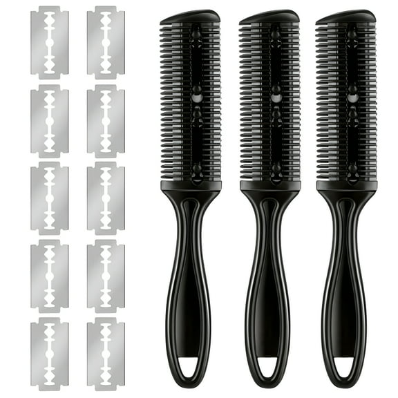 VANIDO 3Pcs Hair Razor Combs Double Side Hair Cutting Comb With 10 Stainless Steel Blades