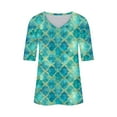 thumbnail image 4 of Fznquz Green Womens Tops Casual Elbow Length Tunic Shirts Loose Fit V Neck Summer Short Sleeve Blouse, 4 of 4