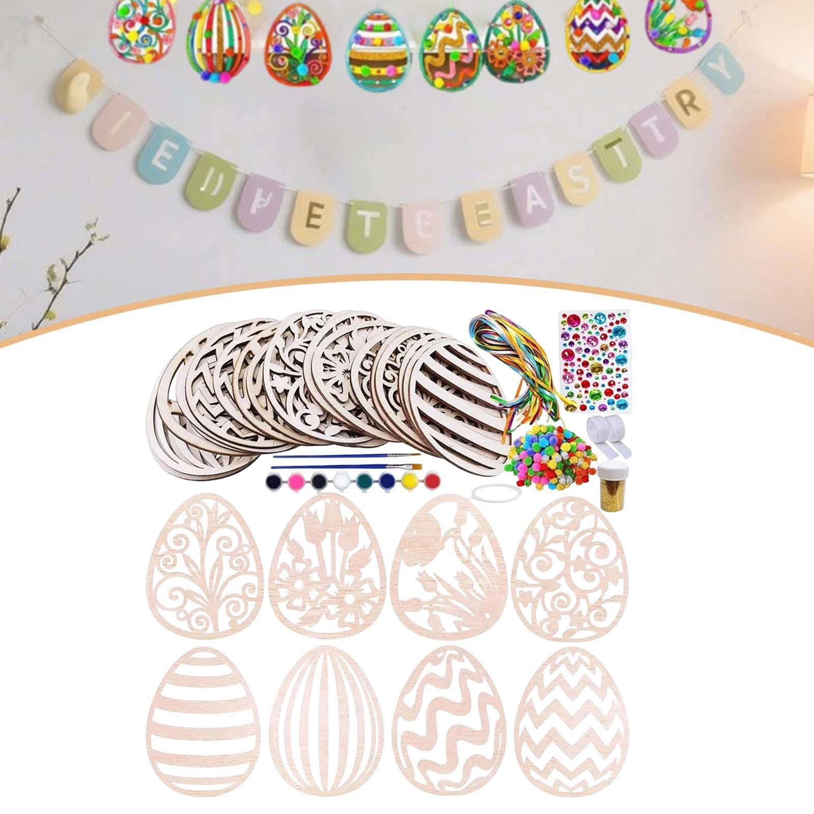 Dualoai 24 Pieces Easter Wooden Egg Cutouts Unfinished for Spring Easter Decorations