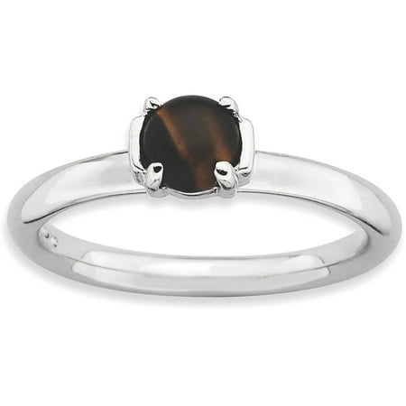 Silver Tiger Eye Man Ring - Tigers Eye Sterling Silver Rhodium-Plated Ring
