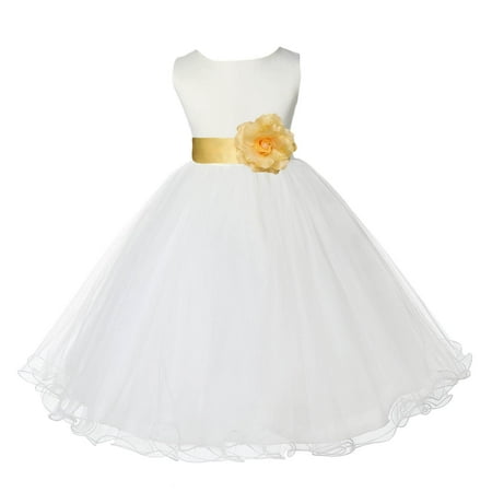 

Ekidsbridal Satin Ivory Canary Tulle Rattail Flower Girl Dress for Baptism Wedding Mini Bridal Gown 829T 12