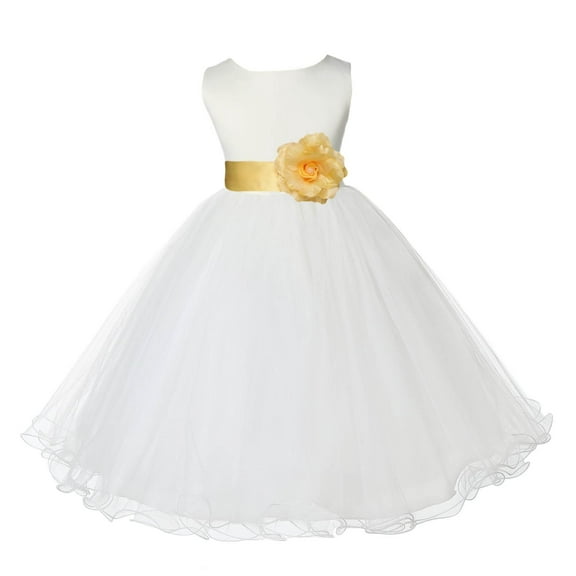 Ekidsbridal Satin Ivory Canary Tulle Rattail Flower Girl Dress for Baptism Wedding Mini Bridal Gown 829T 8