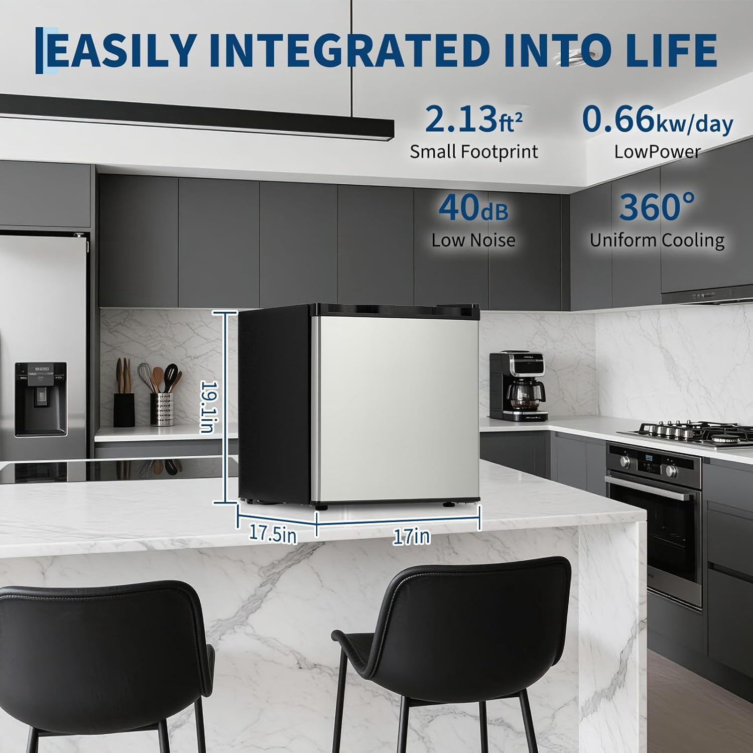 IdealHouse 1.7 Cu.Ft Mini Fridge with Freezer, Ultra Quiet Compact Refrigerator for Bedroom, Office & Dorm - Energy Efficient, Single Reversible Door Mini Fridge for Bedroom & Small Spaces, Sliver