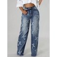 thumbnail image 4 of Women's High - Waisted Wide - Leg Jeans Cross Patch Design Y2K Streetwear Trend Casual Ladies Inelastic Jeans Cotton Denim Distressed Wash Fashion Casual Pants for Edgy Looks, 4 of 4