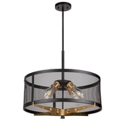 Takoma 4-Light Black and Soft Gold Wire Mesh Industrial Drum Pendant with Metal Mesh Shade - Black and Soft Gold