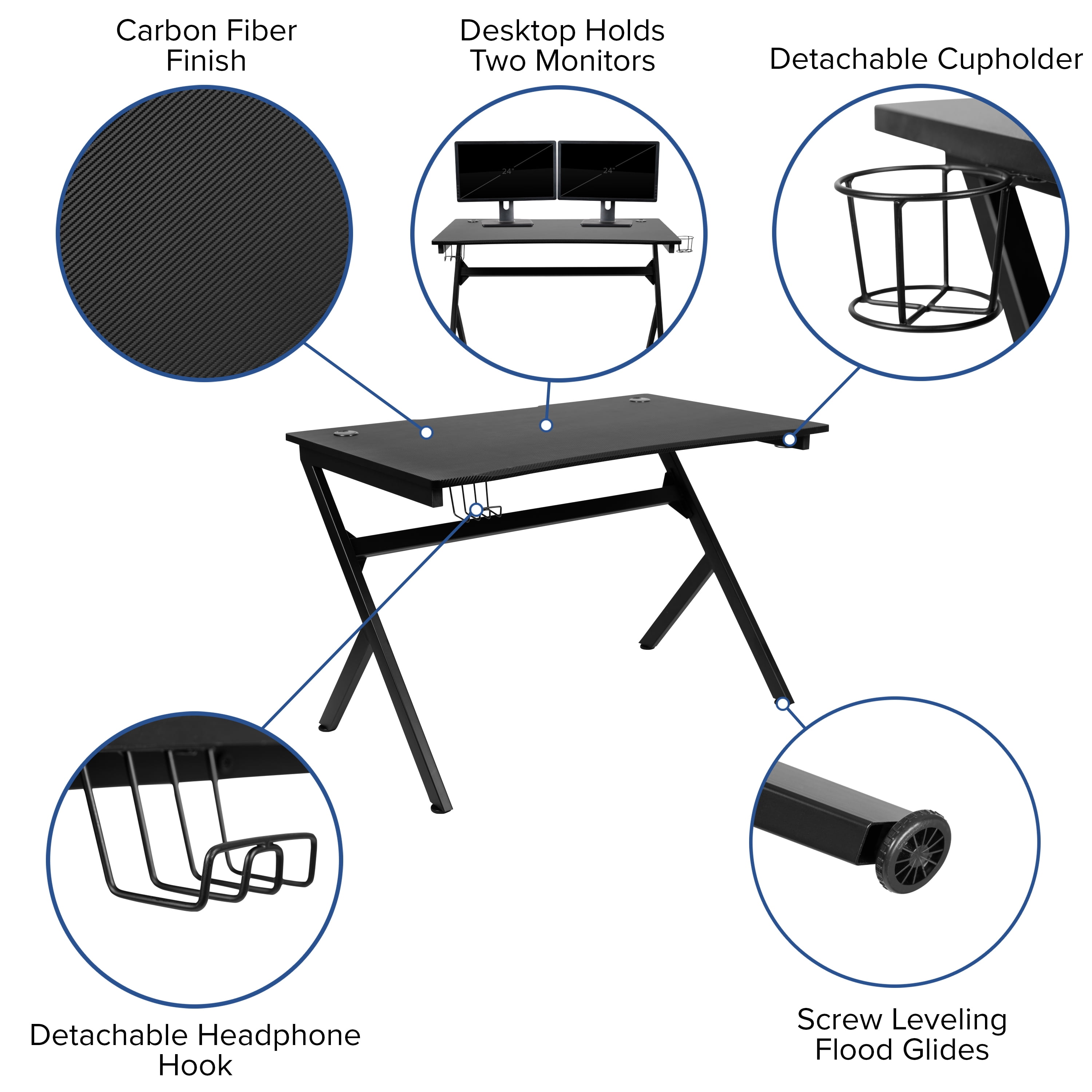 Flash Furniture Deepside Gaming Bundle-Cup/Headphone Desk & Reclining  Footrest Chair