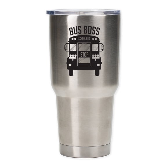 Bus Boss School Stop Black 30 Ounce Stainless Steel Travel Tumbler Mug with Lid