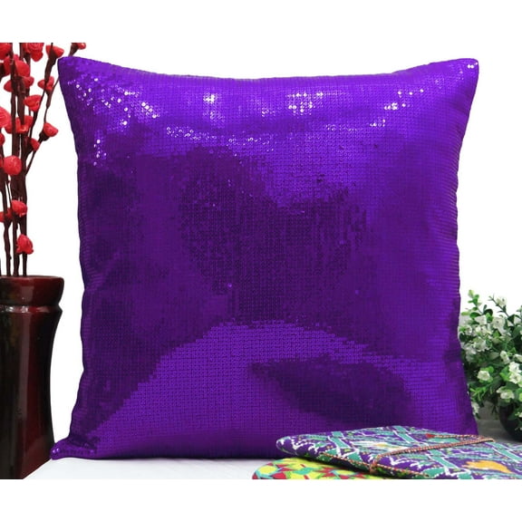Yuga Metallic Purple Sequin Throw Cushion Cover Glitter Pillow Wedding Decor Lounge 20 X 20 Inches