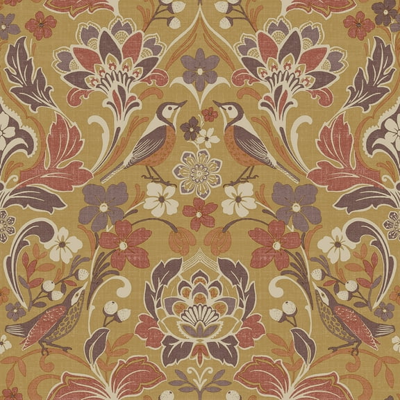 Arthouse Birdy Yellow Nuthatch Floral Wallpaper